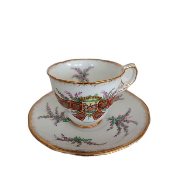 Royal Stafford Cameron Clan Tartan Crest Teacup & Saucer Gold Trim Scotland - Picture 2 of 5